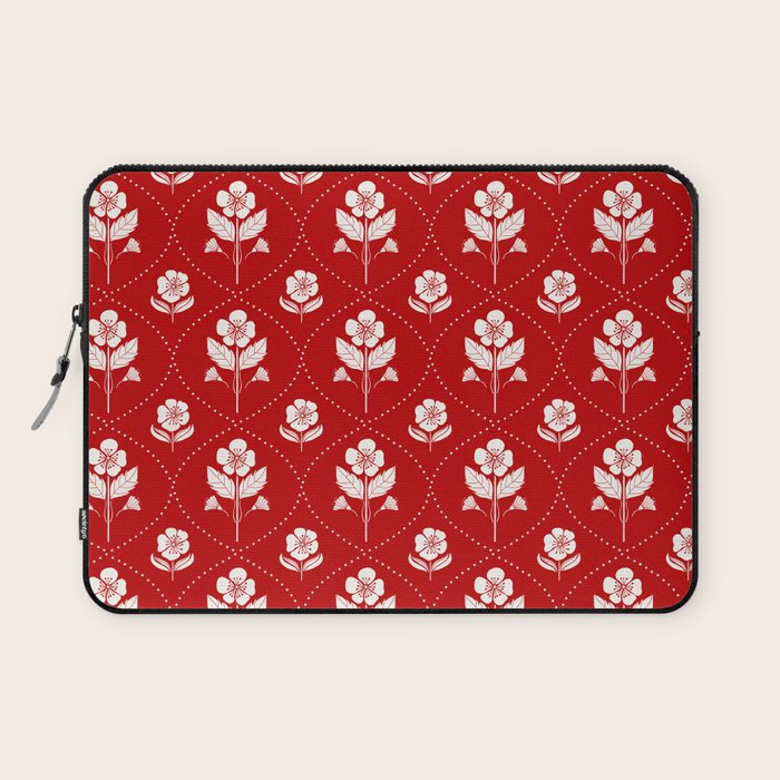Hand-Drawn Nostalgic Floral Design in Bold Red Laptop Sleeve Gallery Image 1