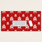 Hand-Drawn Nostalgic Floral Design in Bold Red Desk Mat Gallery Image 1