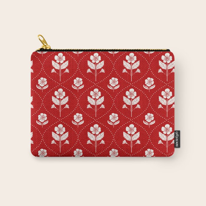 Hand-Drawn Nostalgic Floral Design in Bold Red Carry All Pouch Gallery Image 1