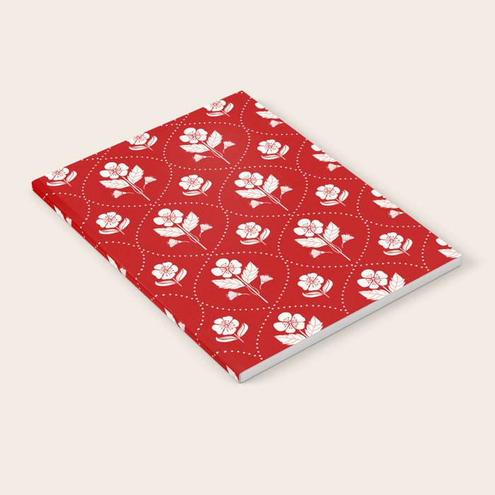 Hand-Drawn Nostalgic Floral Design in Bold Red Notebook Gallery Image 2