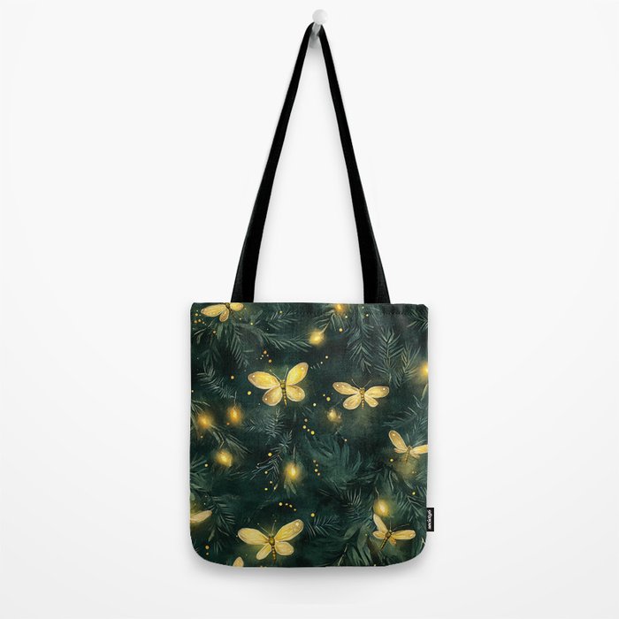 Dark Forest Green Fireflies Lightning Bugs Watercolor All Over Tote Bag Gallery Image 2
