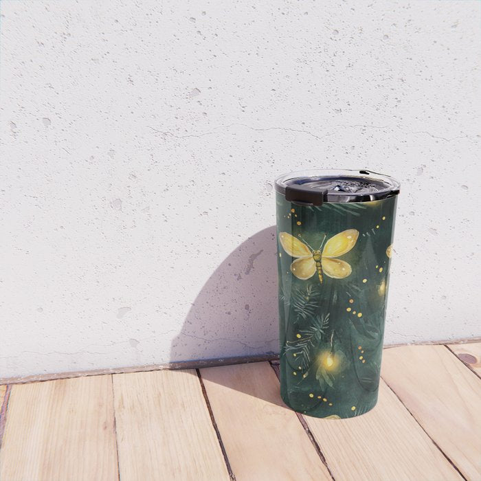 Dark Forest Green Fireflies Lightning Bugs Watercolor All Over Travel Mug Gallery Image 4