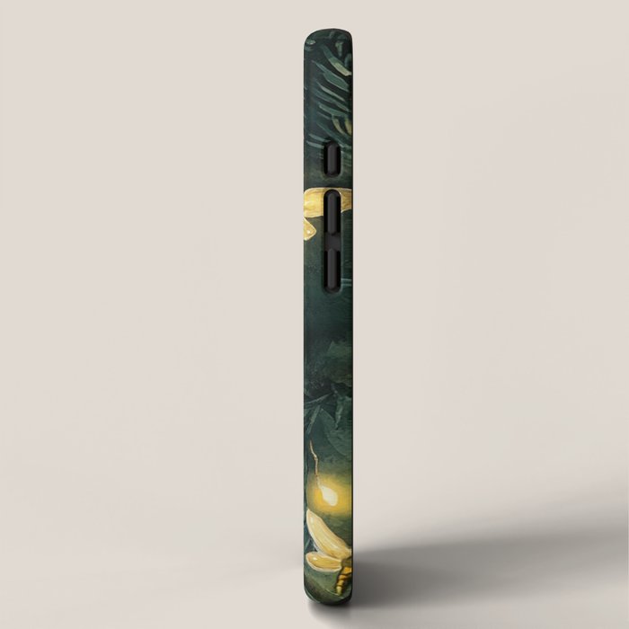 Dark Forest Green Fireflies Lightning Bugs Watercolor All Over iPhone Case Gallery Image 2
