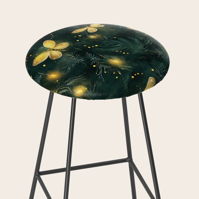 Dark Forest Green Fireflies Lightning Bugs Watercolor All Over Stool Gallery Image 2