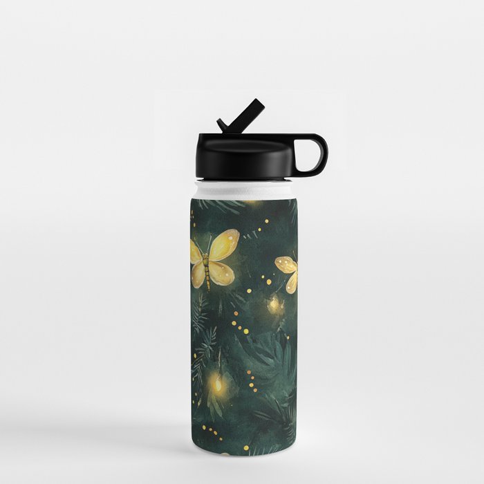 Dark Forest Green Fireflies Lightning Bugs Watercolor All Over Water Bottle Gallery Image 1
