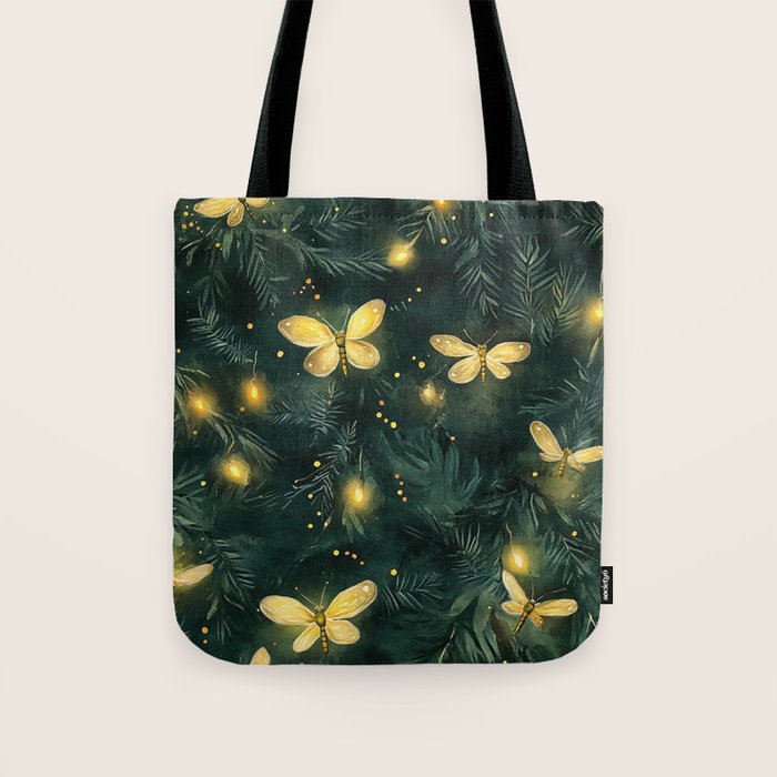 Dark Forest Green Fireflies Lightning Bugs Watercolor All Over Tote Bag Gallery Image 1
