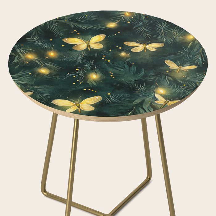 Dark Forest Green Fireflies Lightning Bugs Watercolor All Over Side Table Gallery Image 2