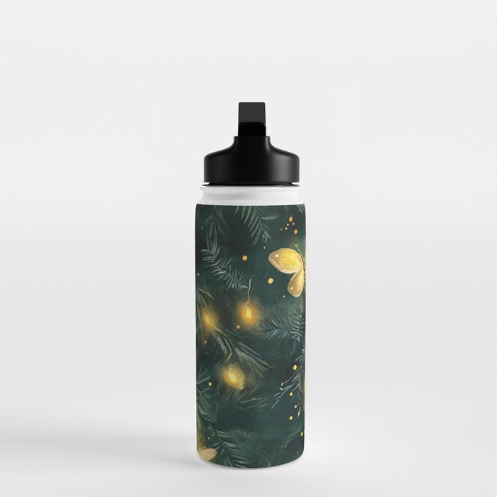 Dark Forest Green Fireflies Lightning Bugs Watercolor All Over Water Bottle Gallery Image 3