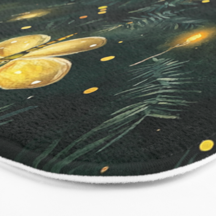 Dark Forest Green Fireflies Lightning Bugs Watercolor All Over Bath Mat Gallery Image 3