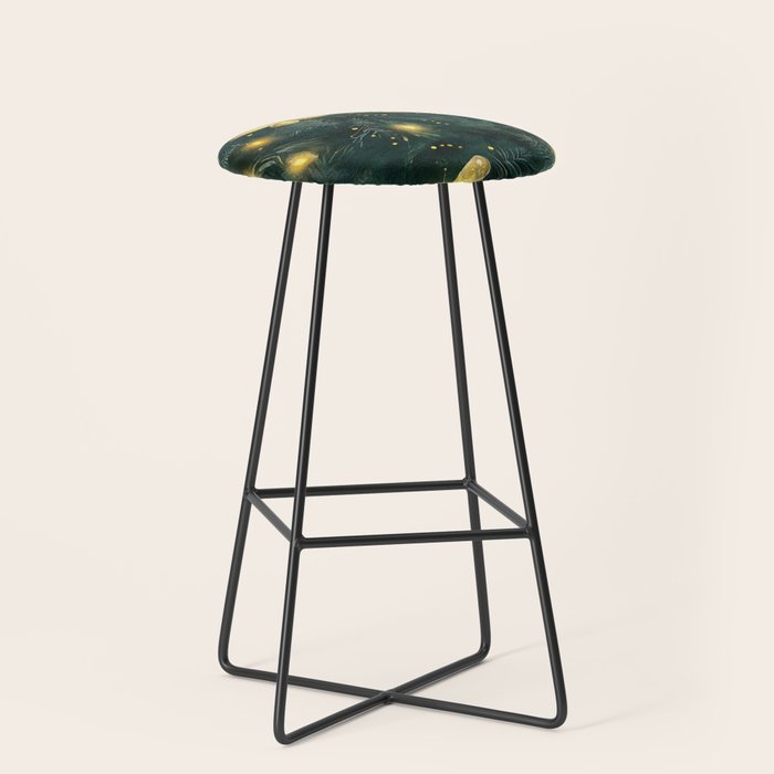 Dark Forest Green Fireflies Lightning Bugs Watercolor All Over Stool Gallery Image 1
