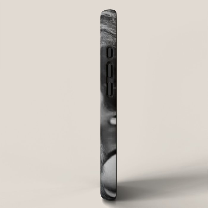 Grouchy Lion being kissed by brunette girl black and white photography iPhone Case Gallery Image 2