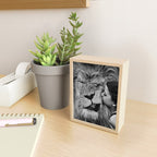 Grouchy Lion being kissed by brunette girl black and white photography Mini Art Print Gallery Image 2