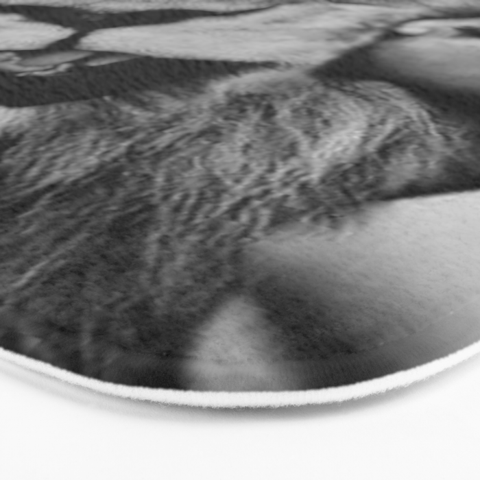 Grouchy Lion being kissed by brunette girl black and white photography Bath Mat Gallery Image 3