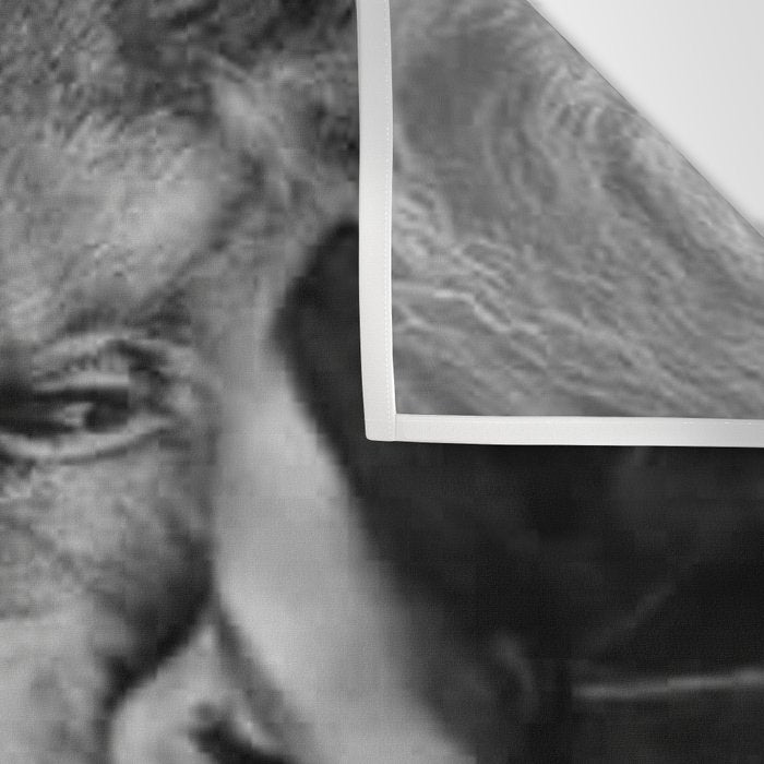Grouchy Lion being kissed by brunette girl black and white photography Wall Tapestry Gallery Image 3