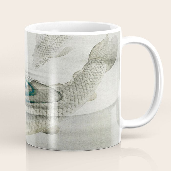Three Carp Fish in the lake - Vintage Japanese Woodblock Print Art 1900s. Coffee Mug Gallery Image 1