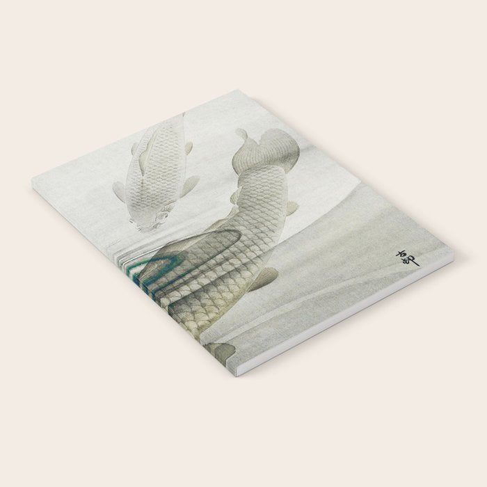 Three Carp Fish in the lake - Vintage Japanese Woodblock Print Art 1900s. Notebook Gallery Image 2