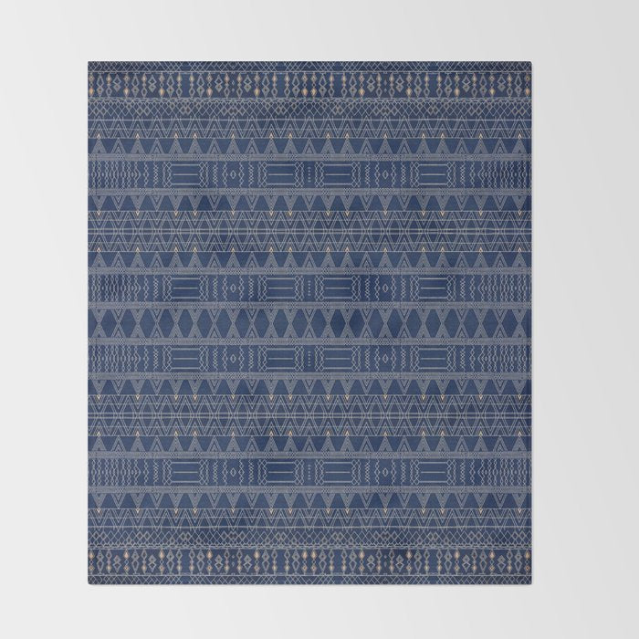 Blue Indigo Jeans Color, Bohemian Oriental Traditional Moroccan Fabric Style Throw Blanket Gallery Image 2