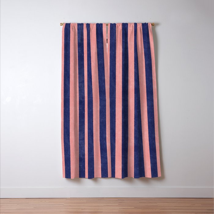 STRIPES - 005 - navy blue and pink Window Curtain Gallery Image 3