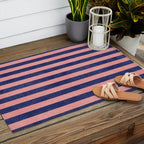 STRIPES - 005 - navy blue and pink Outdoor Rug Gallery Image 2