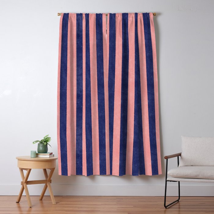 STRIPES - 005 - navy blue and pink Window Curtain Gallery Image 5