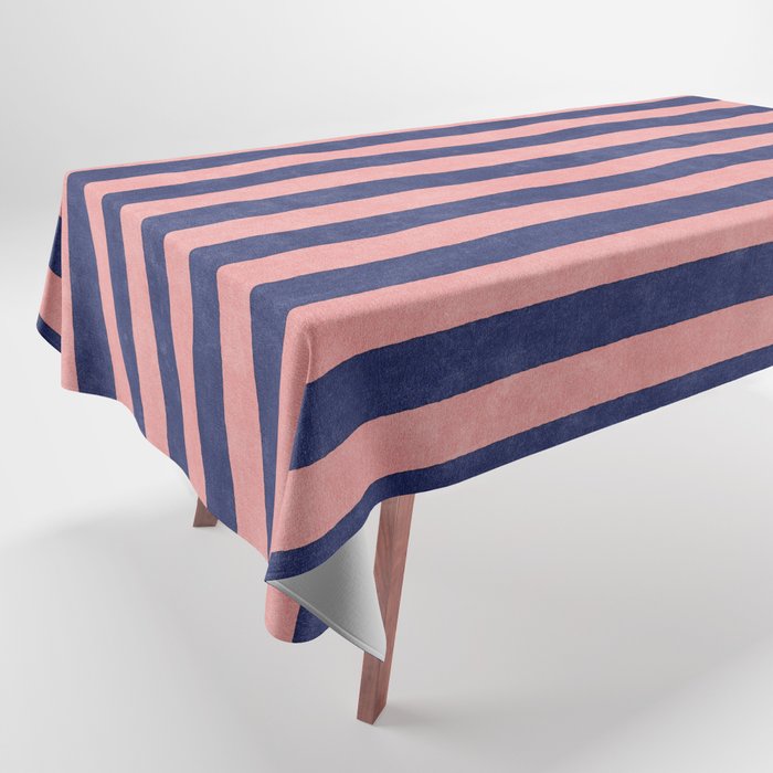 STRIPES - 005 - navy blue and pink Tablecloth Gallery Image 1