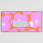 Pastel Pink Retro Flowers Orange Background #decor #society6 #buyart Desk Mat Gallery Image 1