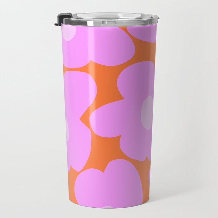 Pastel Pink Retro Flowers Orange Background #decor #society6 #buyart Travel Mug Gallery Image 3
