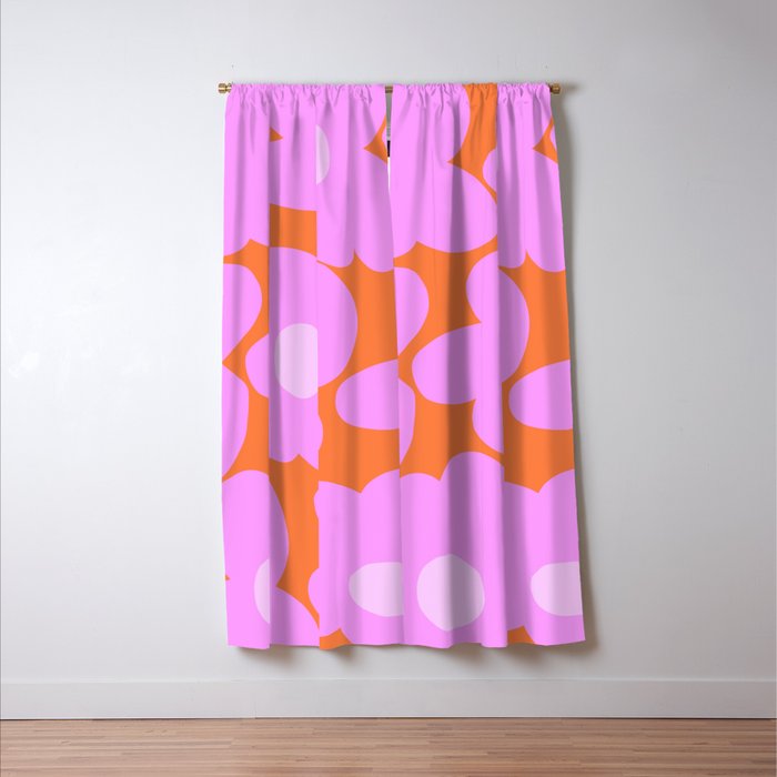 Pastel Pink Retro Flowers Orange Background #decor #society6 #buyart Window Curtain Gallery Image 3