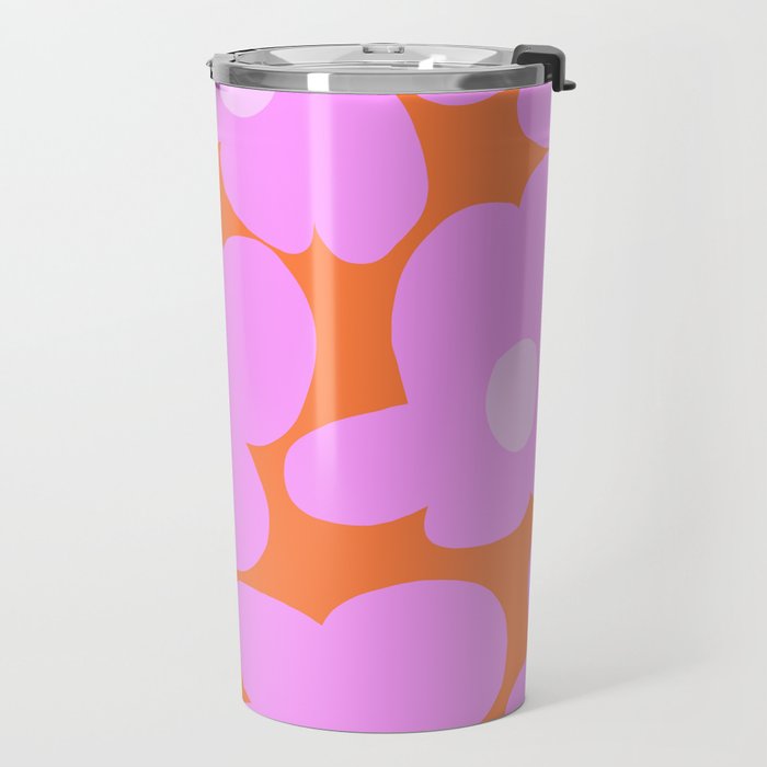 Pastel Pink Retro Flowers Orange Background #decor #society6 #buyart Travel Mug Gallery Image 2