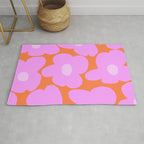 Pastel Pink Retro Flowers Orange Background #decor #society6 #buyart Rug Gallery Image 1