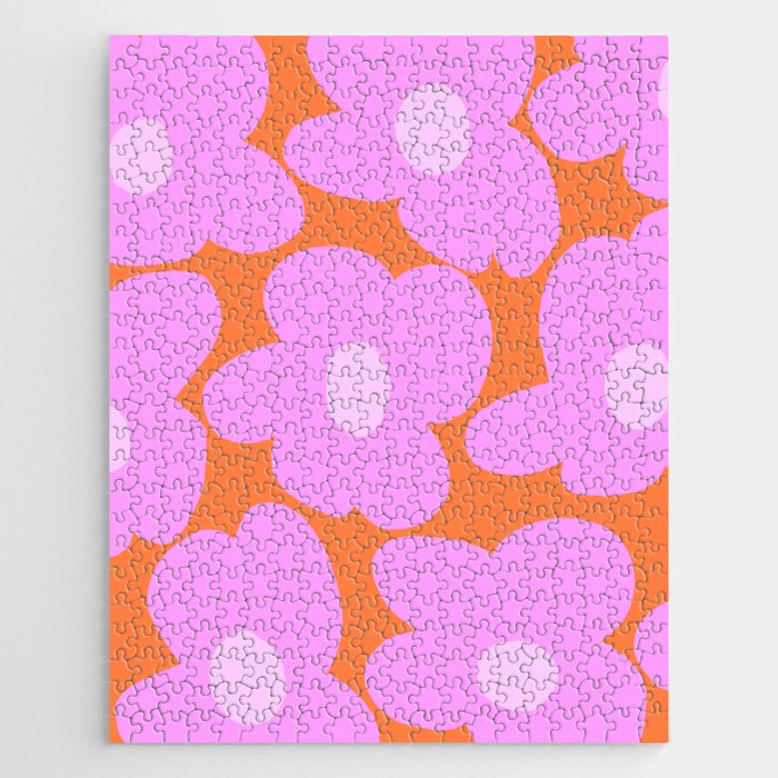 Pastel Pink Retro Flowers Orange Background #decor #society6 #buyart Jigsaw Puzzle Gallery Image 1