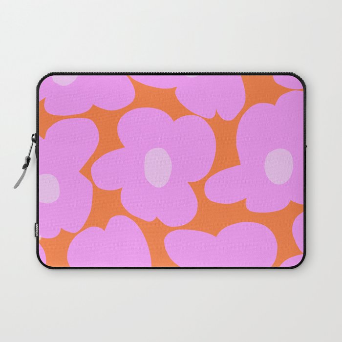 Pastel Pink Retro Flowers Orange Background #decor #society6 #buyart Laptop Sleeve Gallery Image 1