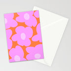 Pastel Pink Retro Flowers Orange Background #decor #society6 #buyart Stationery Card Gallery Image 2