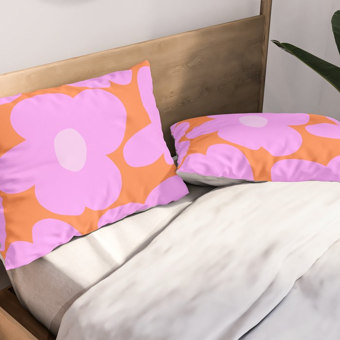 Pastel Pink Retro Flowers Orange Background #decor #society6 #buyart Pillow Sham Gallery Image 2