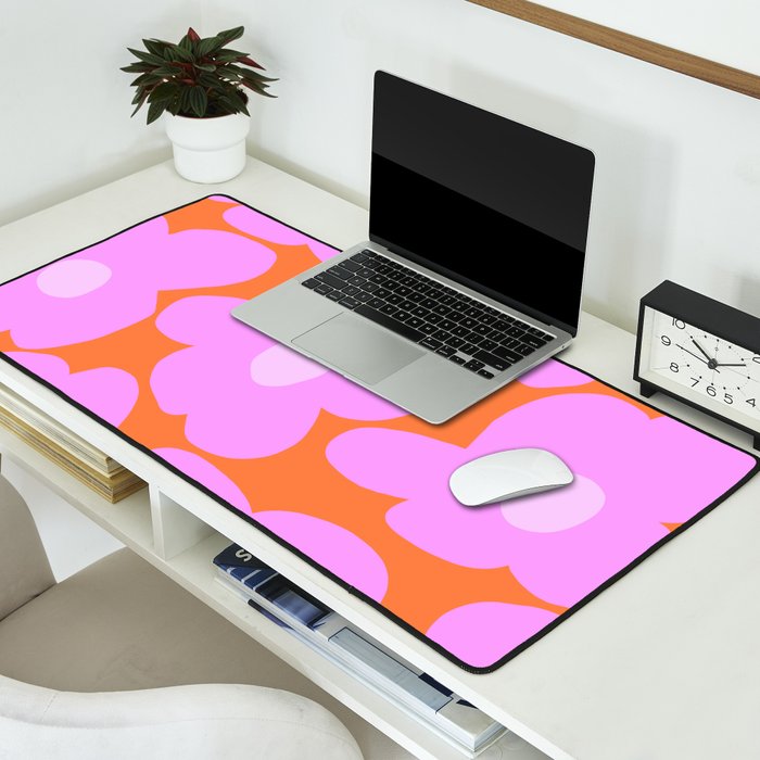 Pastel Pink Retro Flowers Orange Background #decor #society6 #buyart Desk Mat Gallery Image 2