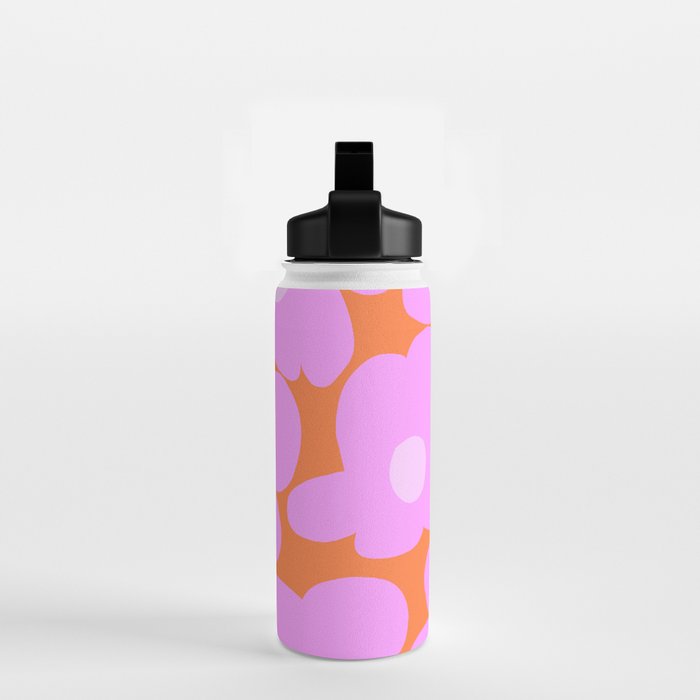Pastel Pink Retro Flowers Orange Background #decor #society6 #buyart Water Bottle Gallery Image 2