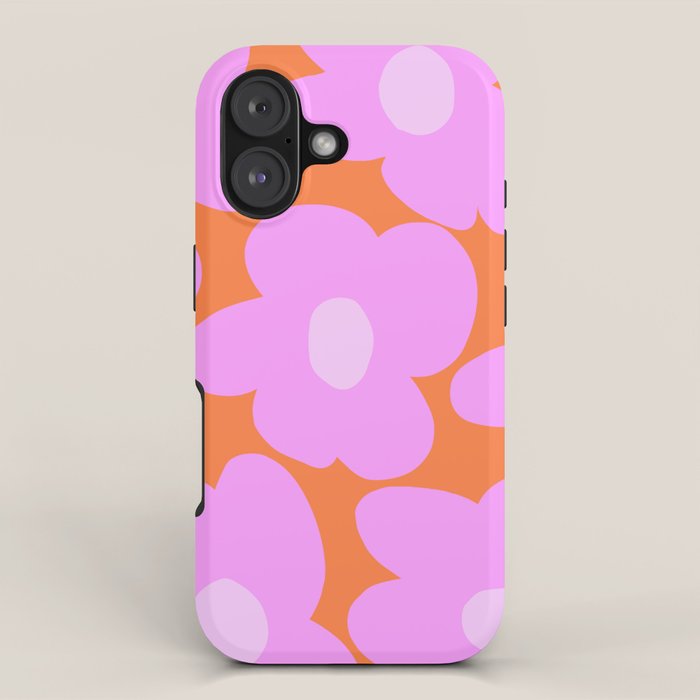 Pastel Pink Retro Flowers Orange Background #decor #society6 #buyart iPhone Case Gallery Image 1