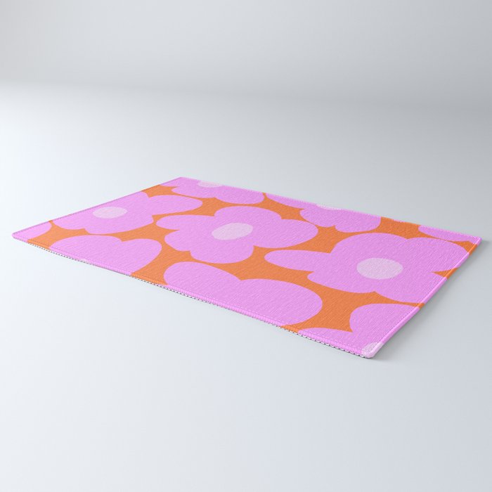 Pastel Pink Retro Flowers Orange Background #decor #society6 #buyart Rug Gallery Image 3
