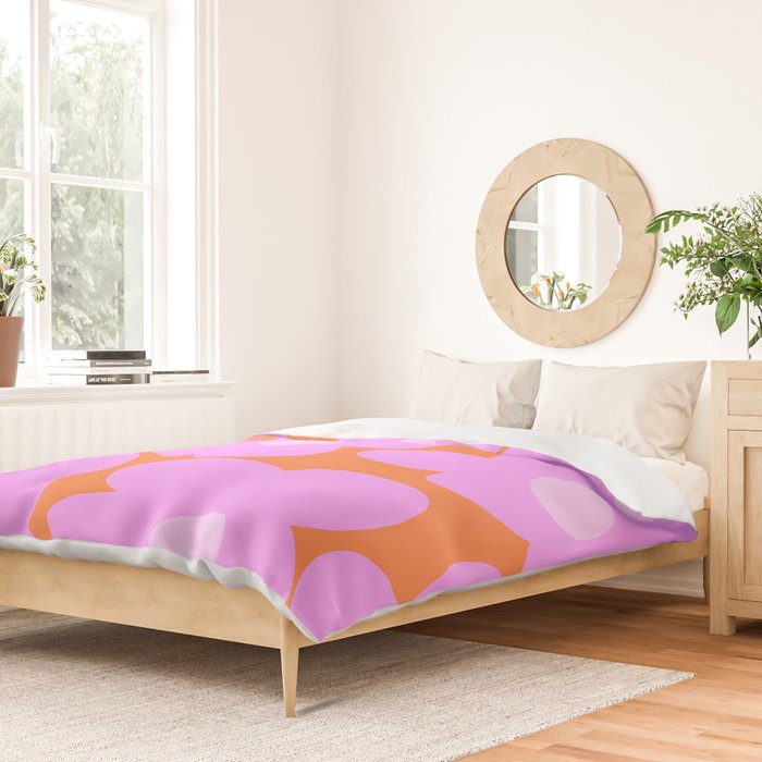 Pastel Pink Retro Flowers Orange Background #decor #society6 #buyart Duvet Cover Gallery Image 2