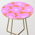 Pastel Pink Retro Flowers Orange Background #decor #society6 #buyart Side Table Gallery Image 2