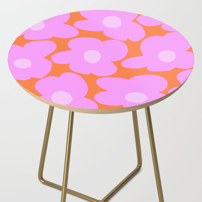 Pastel Pink Retro Flowers Orange Background #decor #society6 #buyart Side Table Gallery Image 2