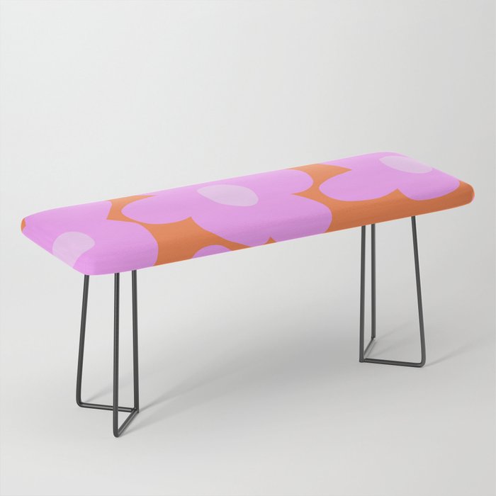 Pastel Pink Retro Flowers Orange Background #decor #society6 #buyart Bench Gallery Image 1