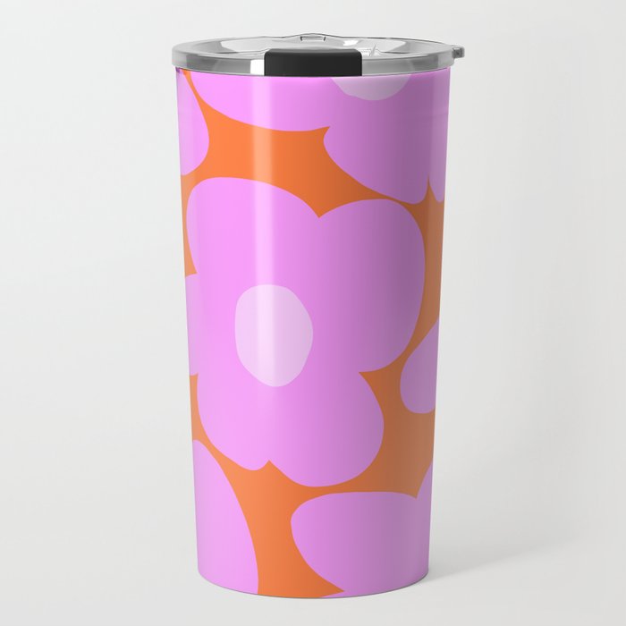 Pastel Pink Retro Flowers Orange Background #decor #society6 #buyart Travel Mug Gallery Image 1