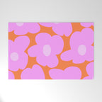 Pastel Pink Retro Flowers Orange Background #decor #society6 #buyart Welcome Mat Gallery Image 1