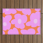 Pastel Pink Retro Flowers Orange Background #decor #society6 #buyart Outdoor Rug Gallery Image 1