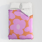 Pastel Pink Retro Flowers Orange Background #decor #society6 #buyart Duvet Cover Gallery Image 6