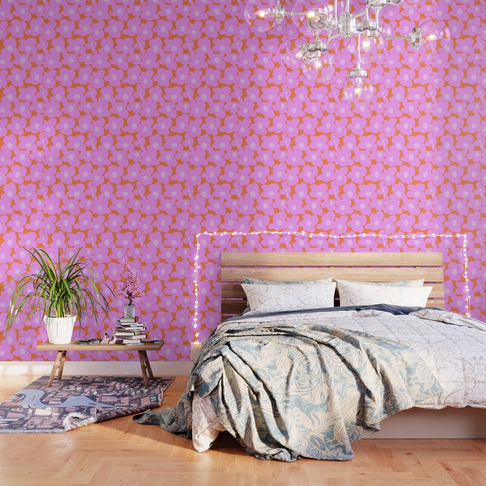 Pastel Pink Retro Flowers Orange Background #decor #society6 #buyart Wallpaper Gallery Image 1