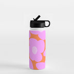 Pastel Pink Retro Flowers Orange Background #decor #society6 #buyart Water Bottle Gallery Image 1