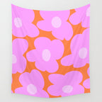 Pastel Pink Retro Flowers Orange Background #decor #society6 #buyart Wall Tapestry Gallery Image 4