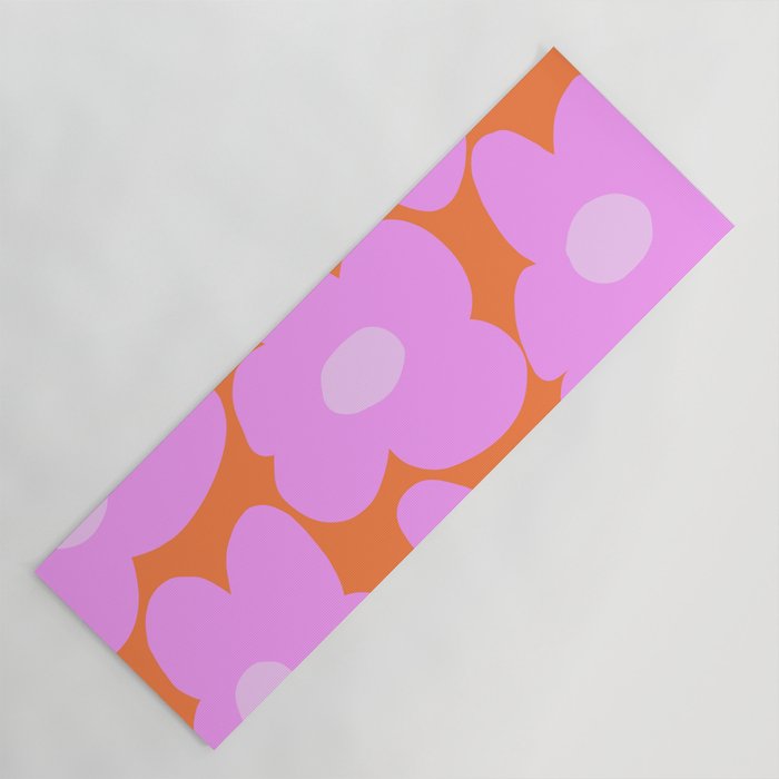 Pastel Pink Retro Flowers Orange Background #decor #society6 #buyart Yoga Mat Gallery Image 1